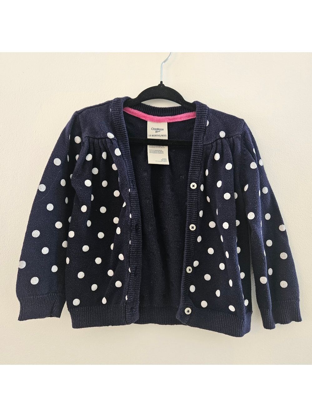 5/$25 OshKosh B’gosh Toddler Girls Polka Dot Cardigan Navy White Size 18M